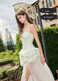 Hovena Green Layered Floral Lace Maxi Dress