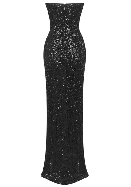 Renate Strapless Sequin Draped Maxi Dress In Black