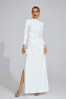 Calyx Long Sleeves Draped Detail Maxi Dress In White