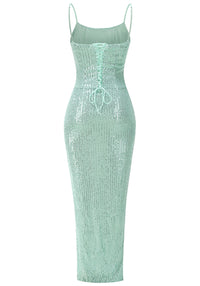 Wylda Sequin Corset Maxi Dress In Green