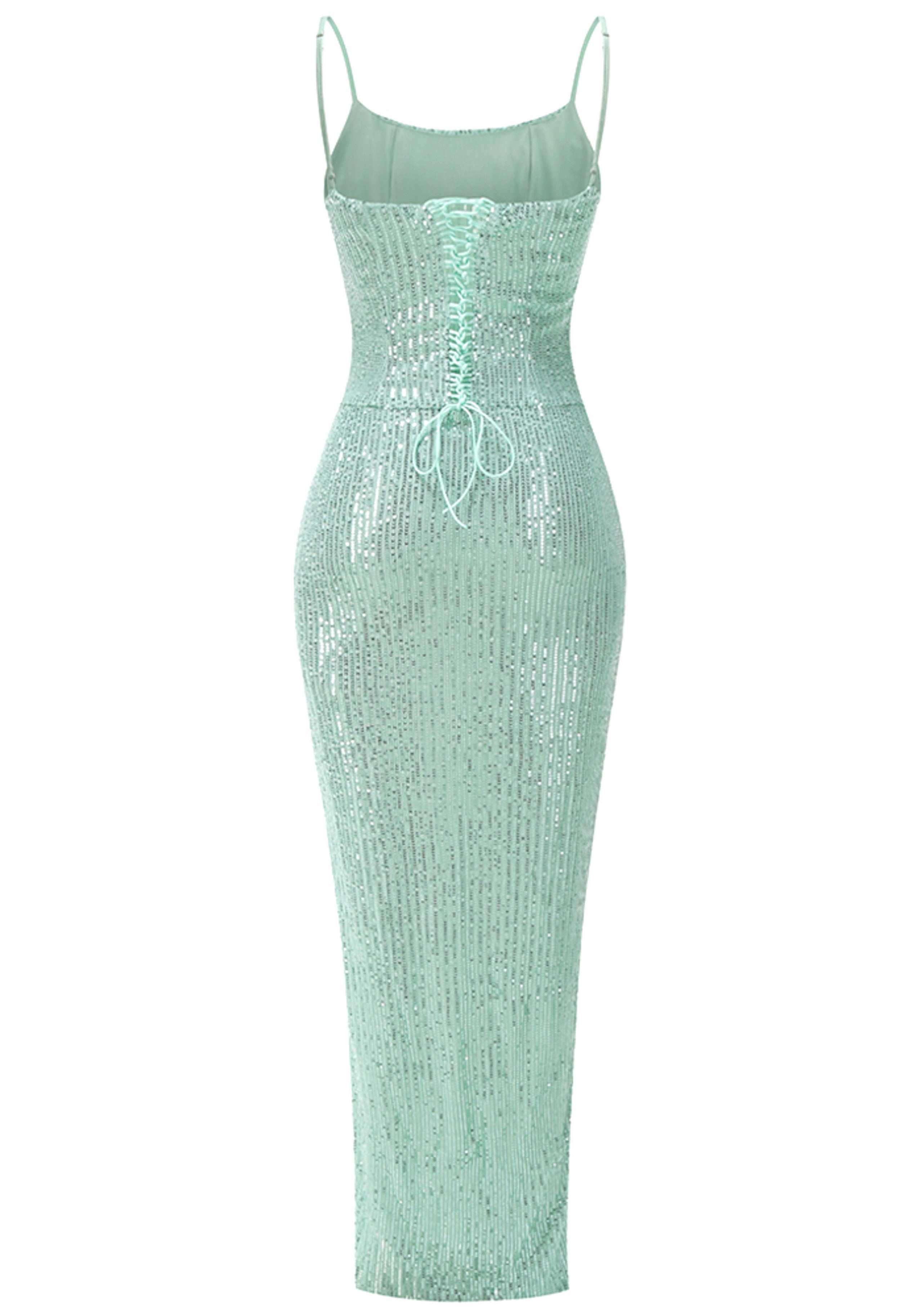 Wylda Sequin Corset Maxi Dress In Green