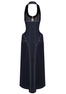 Fyriael Halter Structured A Line Maxi Denim Dress In Black