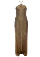 Helaine Halter Tassel Detail Maxi Dress In Green