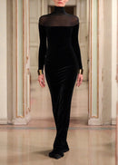 Entropyx Long Sleeve Mesh Insert Maxi Velvet Dress