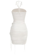 Glein Halter Floral Ruched Two Piece Dress In White