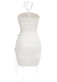 Glein Halter Floral Ruched Two Piece Dress In White