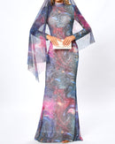Lyn Long Sleeve Studded Maxi Dress In Galaxy