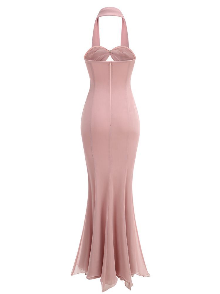 Susmita Hollow Bandage Strapless Tulle Maxi Dress In Pink