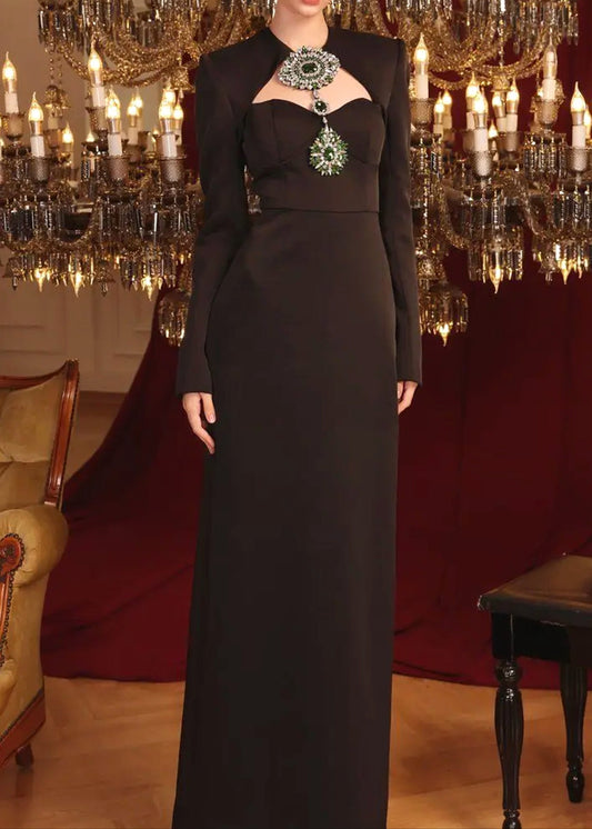 Renske Long Sleeve Crystal Detail Maxi Dress In Black
