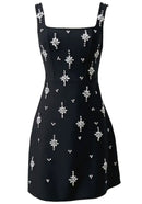 Rayner Crystal Bow Detail Backless A Line Mini Dress In Black