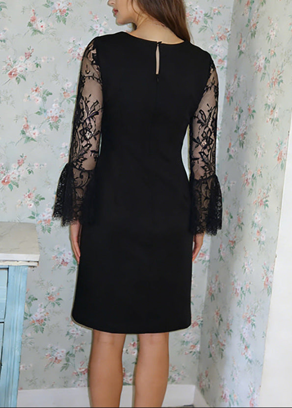 Mavrixa Lace Long Sleeve Mini Dress In Black