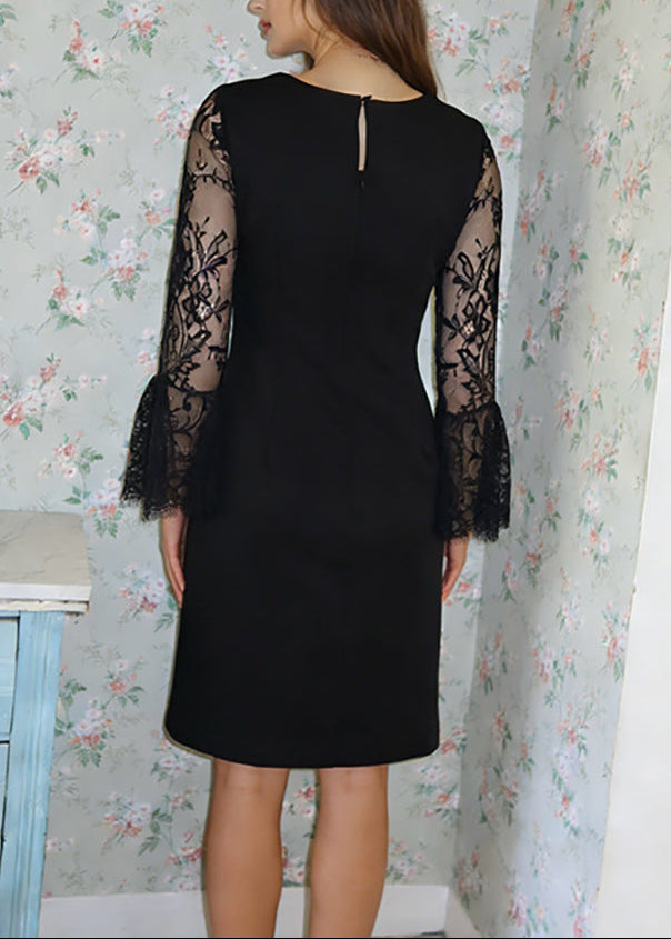 Mavrixa Lace Long Sleeve Mini Dress In Black
