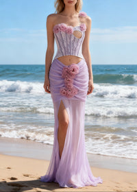 Isoclinal One Shoulder Floral Maxi Dress In Lavender