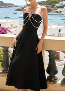 Ashur Pearl Detail A Line Midi Dress In Black