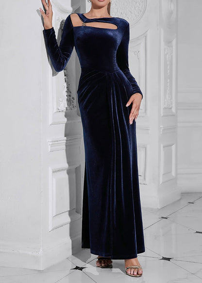 Chase Cutout Velvet Bodycon Maxi Dress In Dark Blue