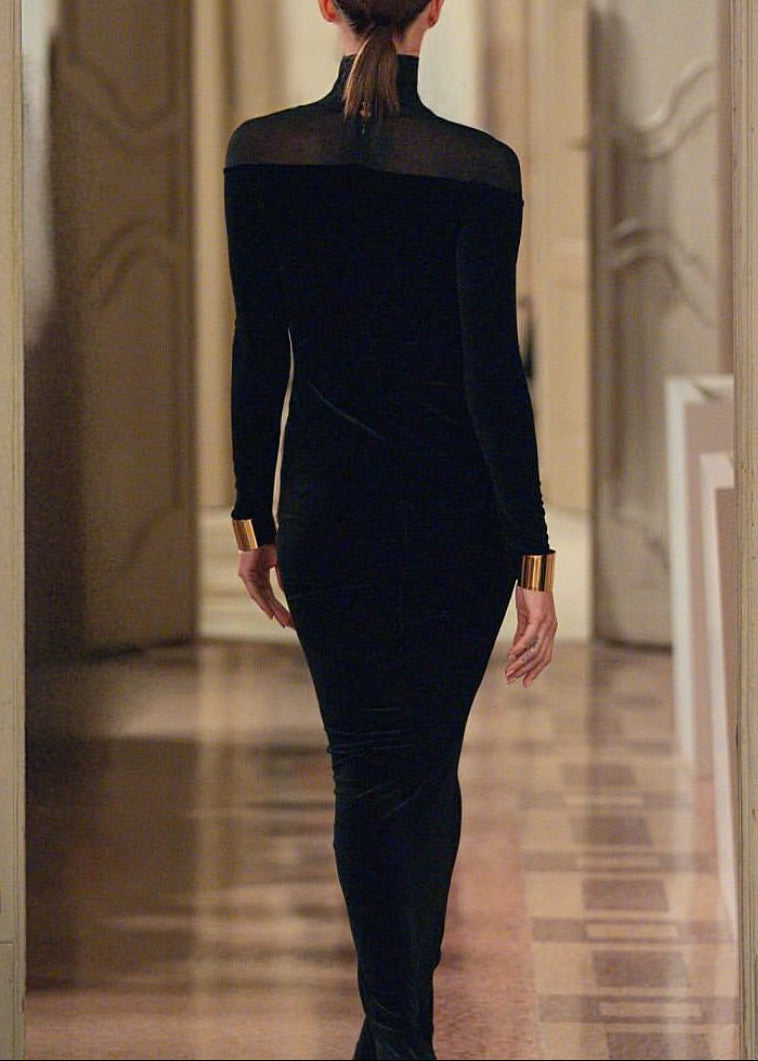 Entropyx Long Sleeve Mesh Insert Maxi Velvet Dress