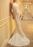 Ngendo Halter Lace Corset Maxi Dress In White