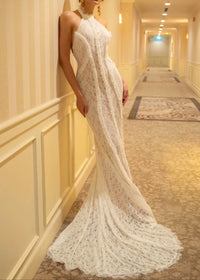 Ngendo Halter Lace Corset Maxi Dress In White