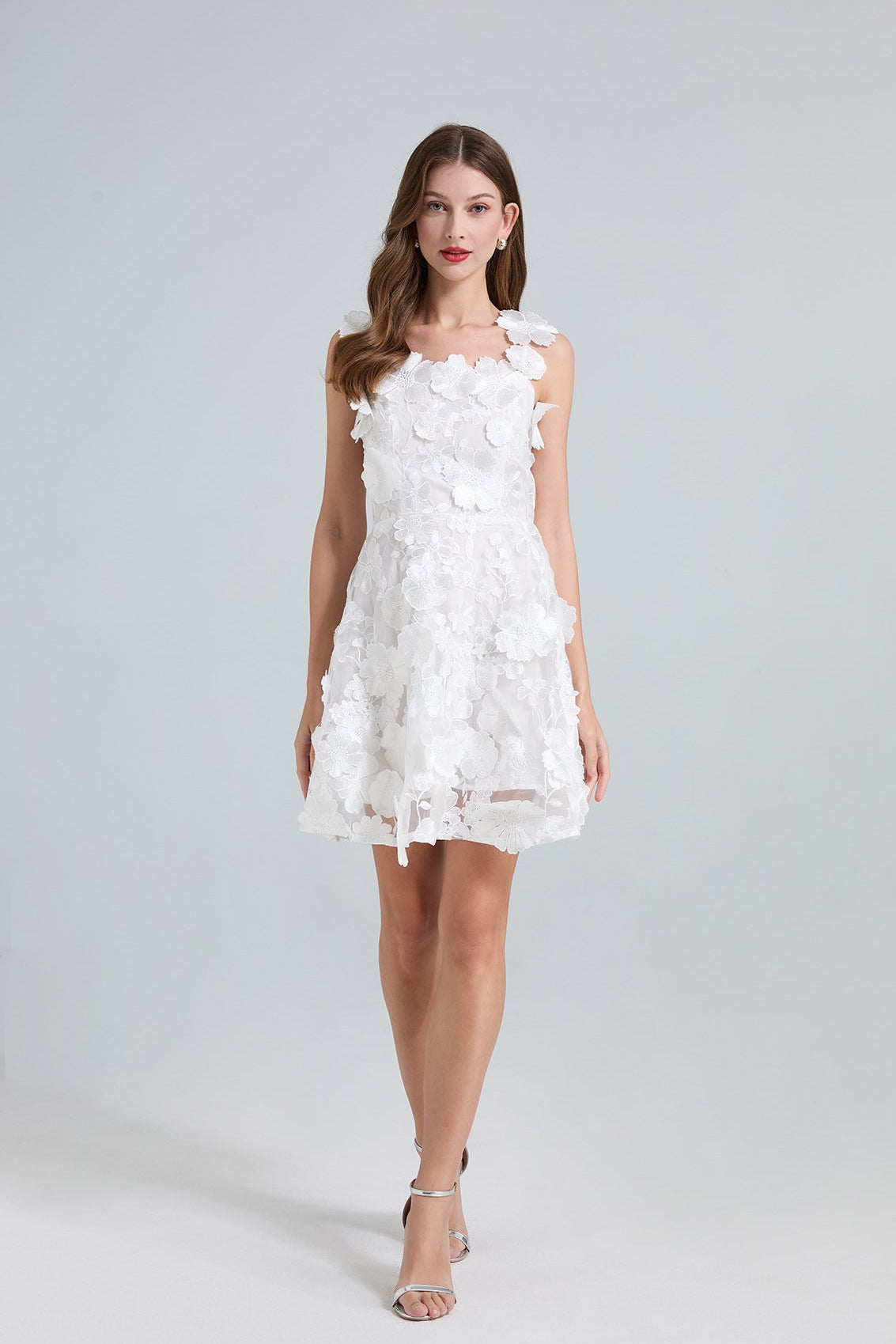 Ruel Sleeveless Flower Embroidered Mini Dress