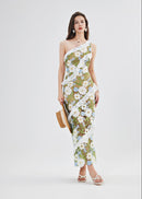 Catherine One Shoulder Flower Embroidered Maxi Dress