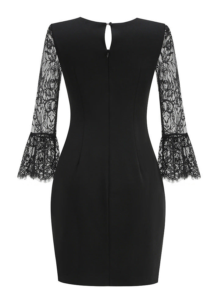 Mavrixa Lace Long Sleeve Mini Dress In Black