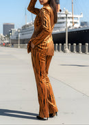 Ishhara Long Sleeve Animal Print Suit In Light Brown