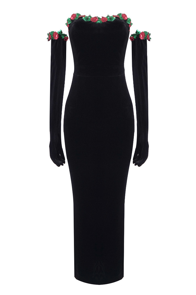 Maia Floral Sequined Lace-Embellished Velvet Maxi Dress