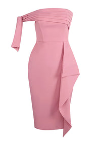 Dyzma One Shoulder Bardot Ruffle Midi Dress