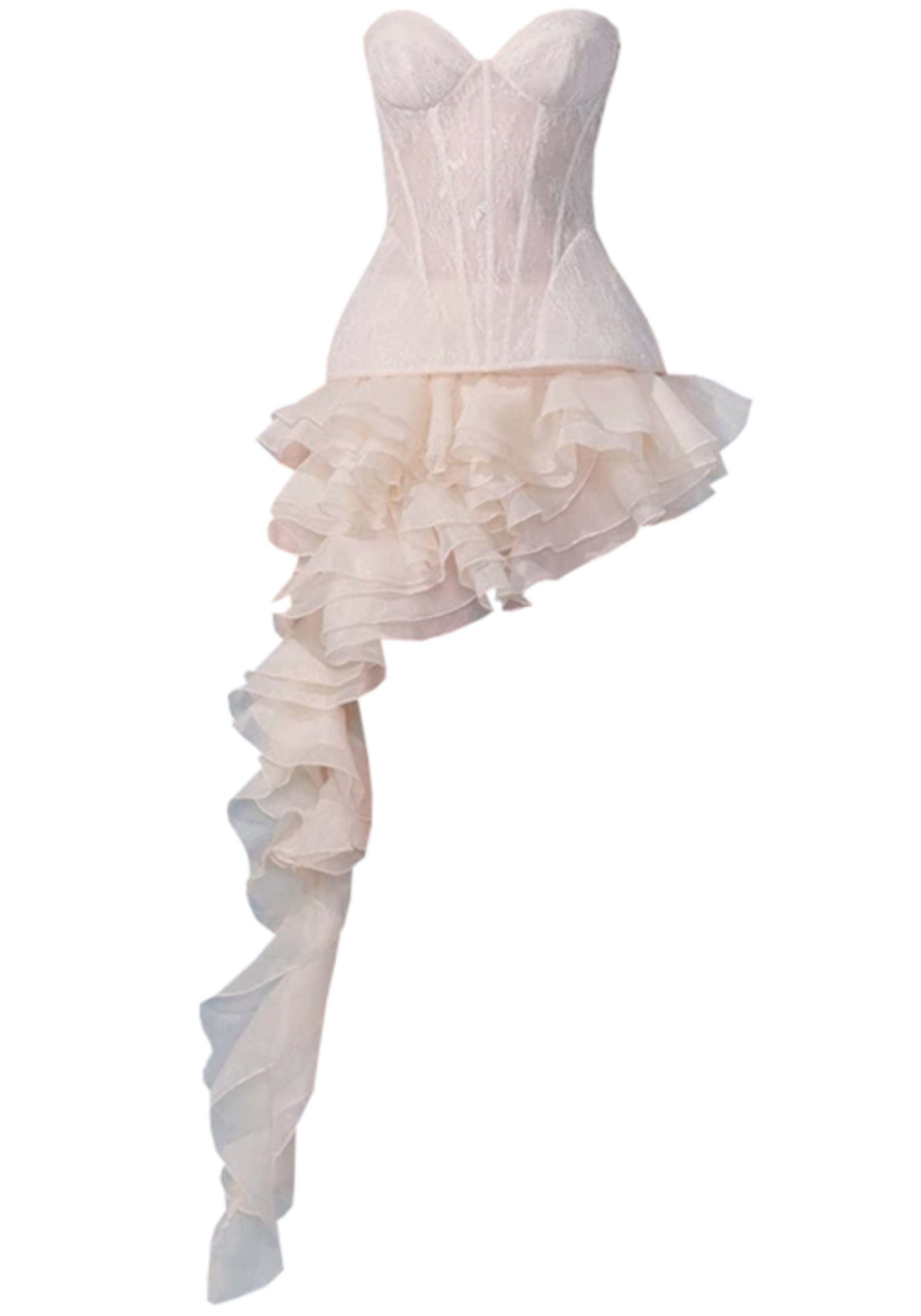 Hyressa Strapless Lace Corset Ruffle Dress In Ivory