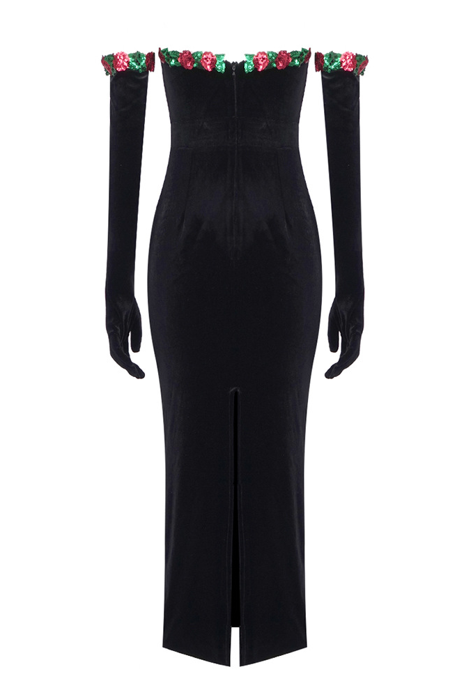 Maia Floral Sequined Lace-Embellished Velvet Maxi Dress