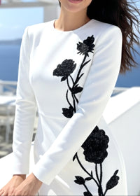 Kaseko Long Sleeve Sequin Floral Detail Mini Dress In White