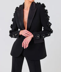 Kalena Long Sleeve Floral Detail Suit In Black