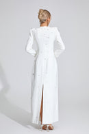 Bethel Long Sleeve Crystal A Line Maxi Dress In White