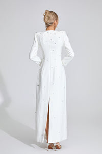 Bethel Long Sleeve Crystal A Line Maxi Dress In White
