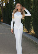 Simran Round Neck Ribbon Knot Maxi Dress In White