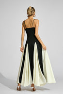 Clotilde Contrast Color Suspender Maxi Dress In Black