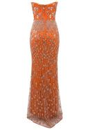 Roselani Strapless Crystal Maxi Dress In Orange