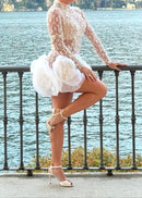 Perssis Long Sleeve Crystal Floral Detail Mini Dress In White