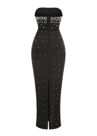Mackie Pearl-Embellished Strapless Gown In Black