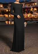 Meghyn Long Sleeve Draped Backless Maxi Dress In Black