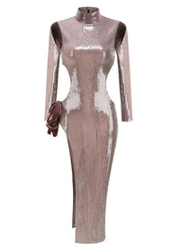 Kalindi Bow Detail Sequin Maxi Dress In Brown