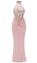 Kyxara Halter Floral Sequin Embroidered Maxi Dress In Pink