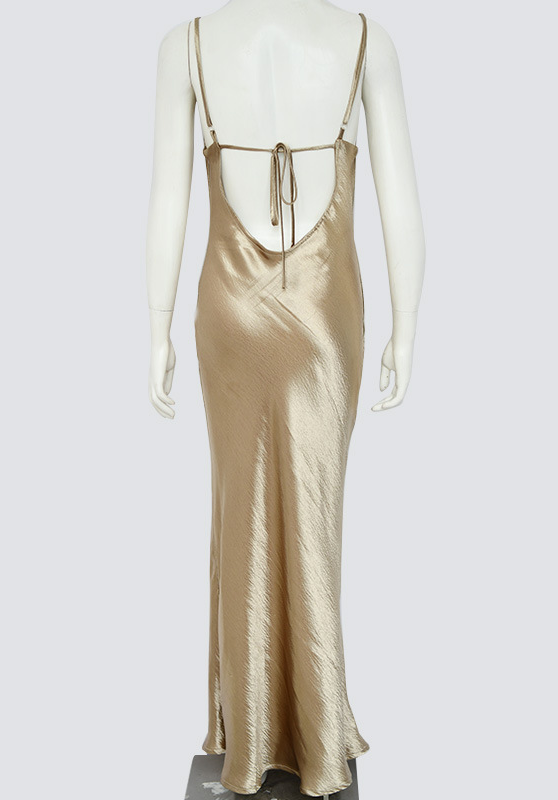 Kairo Satin Backless Maxi Dress In Gold