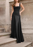 Bouvier Asymmetric Cut A Line Maxi Dress In Black