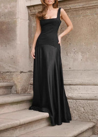 Bouvier Asymmetric Cut A Line Maxi Dress In Black