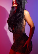 Blyxar Backless Hooded Diamond Mesh Dress