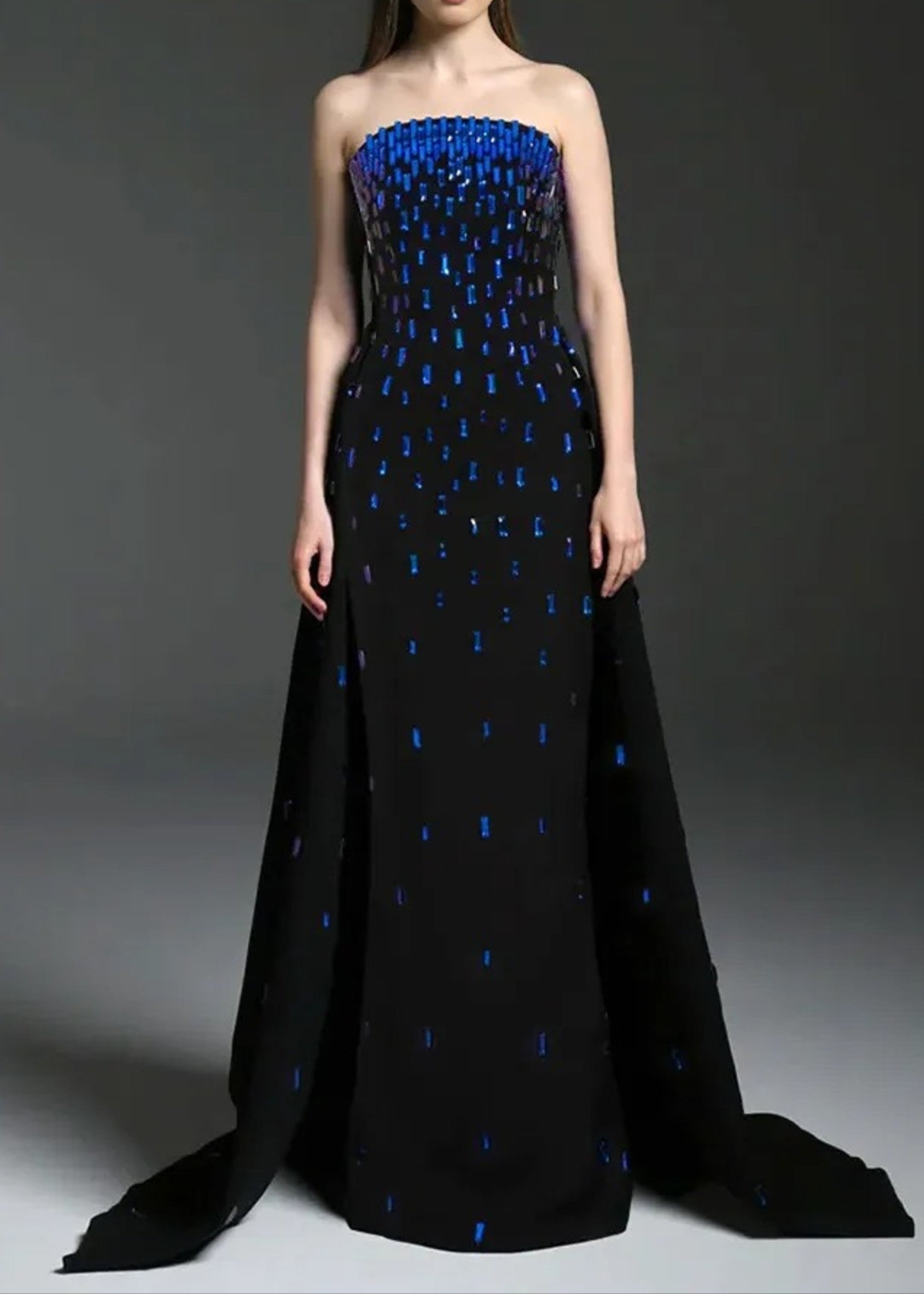 Jyrviel Strapless Embellished A Line Maxi Dress Black In Blue