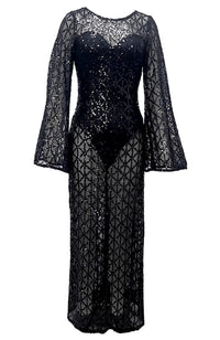 Eadward Long Sleeve Sequin Maxi Dress In Black