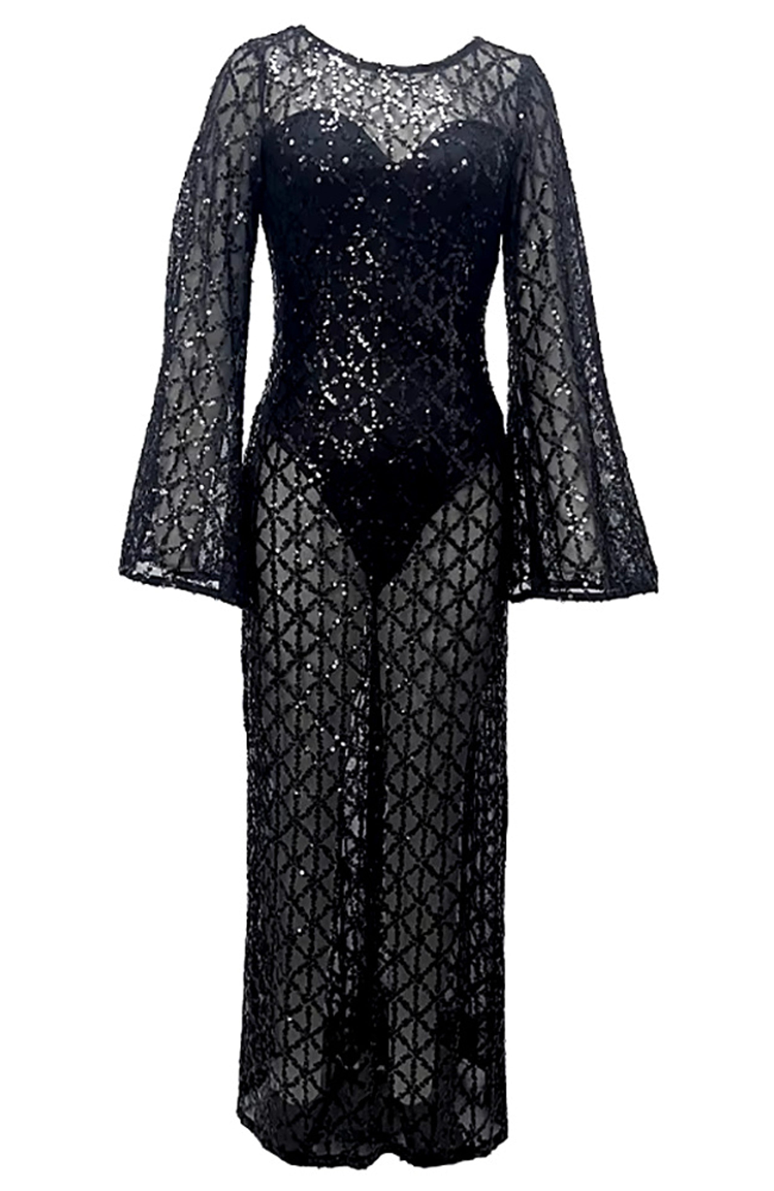 Eadward Long Sleeve Sequin Maxi Dress In Black