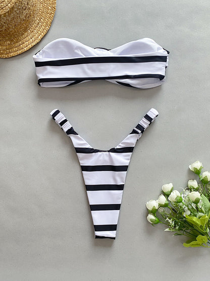 Abdiel Stripe Flower Bikini Two Piece Set